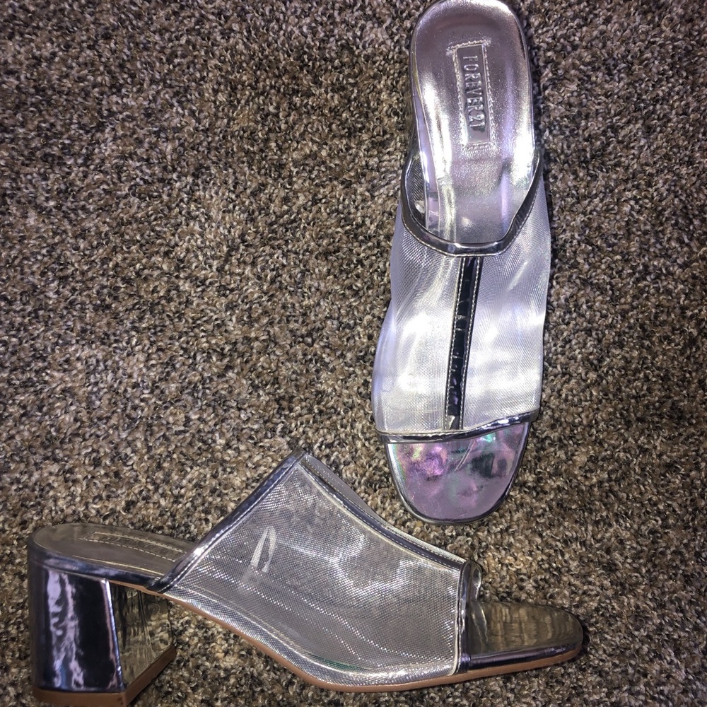 Silver mesh heeled sandals